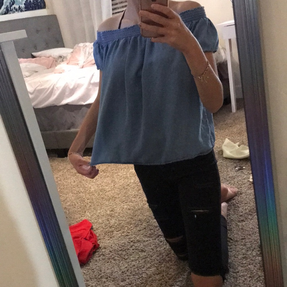 blue off the shoulder top
